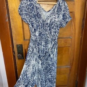 Latched Mama V-Neck Nursing Jumpsuit, Dark Blue & White, Medium